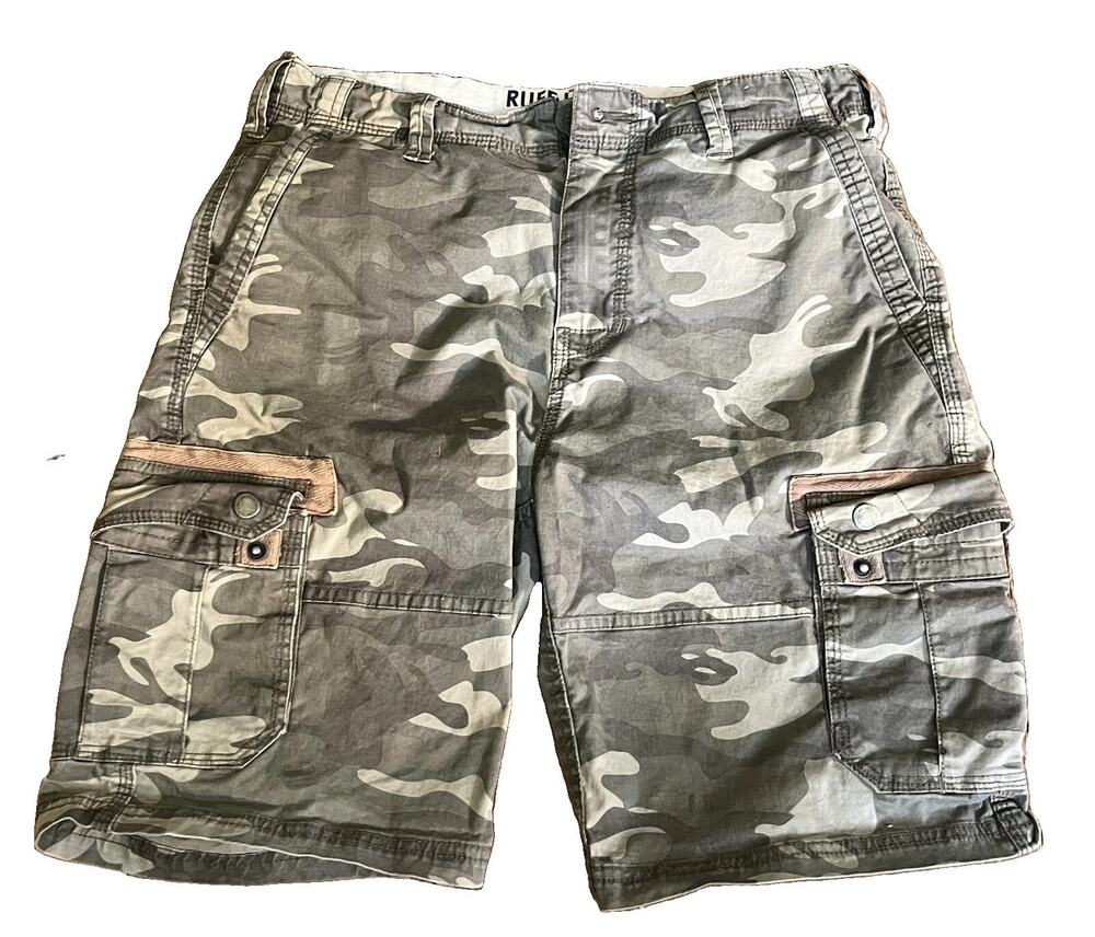 Ruff Hewn Cargo Shorts Mens Size 30 Army Green Camouflage Outdoor Camo